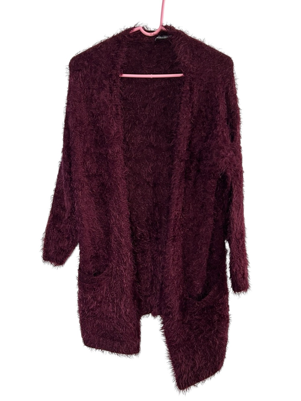 Burgundy Shaggy Eyelash Knit Cardigan Whimsigoth Asymmetrical Wrap